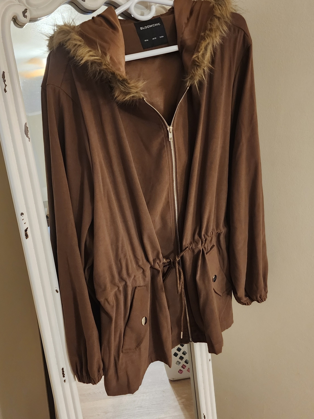 Bloomchic Brown Hooded Parka Jacket with Faux Fur Trim